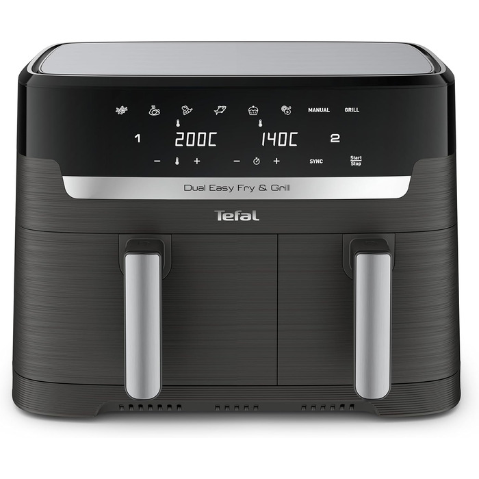 Аерофритюрниця Tefal Easy Fry & Grill Dual XXL 8,3 л з нержавіючої сталі, подвійні кошики, комбінована фритюрниця та гриль для сім'ї, 8 програм, енергоощадна