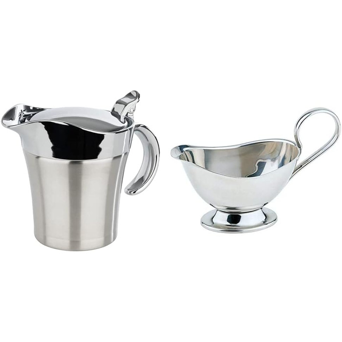 Double-walled insulated saucepans, 19 x 12.5 x 13 cm, 0.4 ltr & high-quality stainless steel saucepan, Christmas dinner, gravy/dessert sauce, tableware, for 250 ml, 16 x 7.5 cm, H: 9 cm