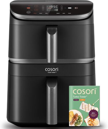 Фритюрниця повітряна COSORI Turbo Tower з 2 камерами, 10.8 л, TurboBlaze, з решіткою для гриля та книгою рецептів