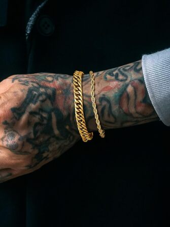 Набір браслетів для чоловіків Richsteel з нержавіючої сталі, 3 шт., чорний/сталь/золотий, 9/8/4 мм, довжина 19/21/23 см, для подарунка