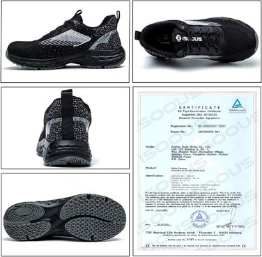 Зручні захисні черевики ISOOUS для чоловіків та жінок. Легкі, дихаючі, з металевим підноском, антиковзаючі, чорні, 43 EU