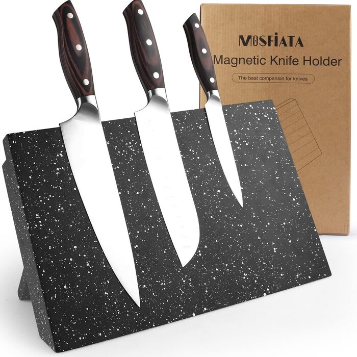 MOSFiATA Magnetic Knife Block Without Knife, 13.7 Inches, Knife Holder Black, Center of Gravity Magnet for Kitchen Knife Storage