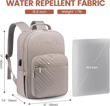 LOVEVOOK Рюкзак для жінок, великий, 15.6 дюймів, сумка для ноутбука, водонепроникний, шкільний рюкзак, чорний, елегантний, для роботи, школи, університету, подорожей, 15.6' (15.6', Taro-gray)