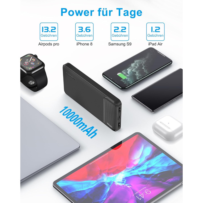 Power Bank AsperX 10000mAh 2 шт., Slim, USB-C, 4 порти, для iPhone, iPad, Huawei, Tablet, чорний+білий