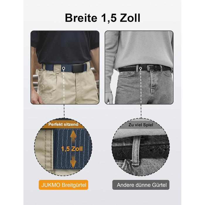 Чоловічий ремінь JUKMO Automatik з нейлону, ширина 3.8 см, з регулюванням, розмір M (91-105 см), довжина 125 см, колір: синій