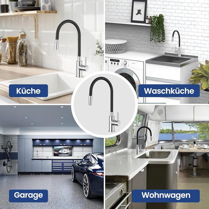 Кран кухонний CECIPA SOFETIY SERIE, чорний матовий, 2 режими струменя, нержавіюча сталь, поворотний 360°