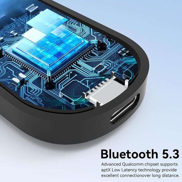 Bluetooth-адаптер 2-в-1 (передавач та приймач) з OLED-дисплеєм, aptX Low Latency, роз'єм 3.5 мм Jack для ТБ, літака, навушників та AirPods, чорний