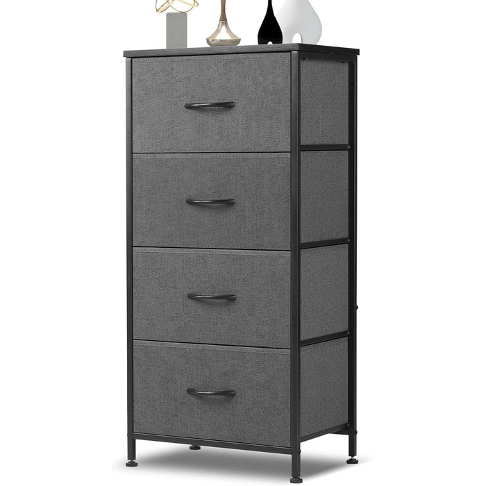 DUMOS Chest of Drawers with Drawers - Chests of Drawers & Sideboards for Bedrooms Suitable, Chest of Drawers with 9 Drawers, Fabric Chest of Drawers with Sturdy Steel Frame, Ideal for Bedroom, Living Room (Black) (4 Drawers Gray)