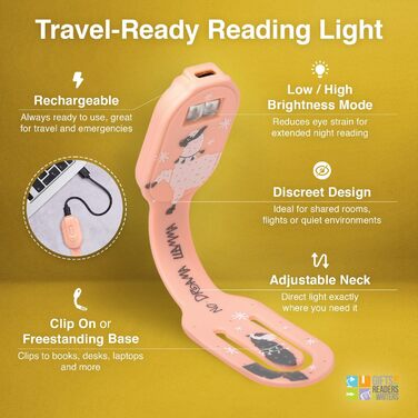 Перезаряджувана LED лампа для читання Flexilight 2-в-1: кліпса для книги, ліхтарик для дітей та дорослих, аксесуар для читання, подарунок для книголюбів (Lama)