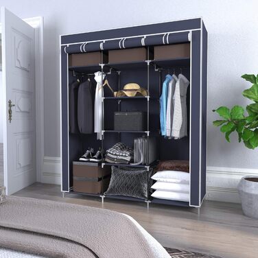 Wardrobe, Fabric Closet for Bedroom, Fabric Wardrobe, Large Storage Space, Sturdy Wardrobe, for Bedroom, Dressing Room, 150x45x175cm, Grey