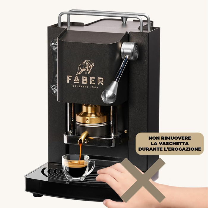 FABER COFFEE MACHINES | Pro Mini Deluxe Model | Coffee Machine for 44 mm ESE Pods | Chrome Finish | Brass Pad Press (Mat Black)