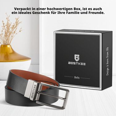 Шкіряний чоловічий ремінь BESTKEE двосторонній (чорний/коричневий), ширина 35 мм, довжина 130 см — класичний ремінь для костюма та джинсів