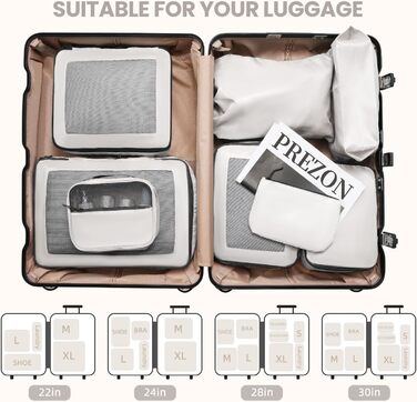 Органайзери для валізи Prezon, набір 8 шт., легкі, для подорожей, кремового кольору