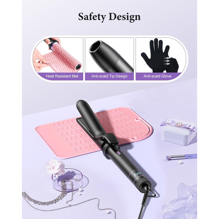 BESTOPE PRO Локкенстаб: Набір 5 в 1 з плойкою, термощіткою та 3 локкенами (9-25 мм) для великих локонів, 13 температур, захисне покриття, рукавичка, затискач (базальтовий чорний)