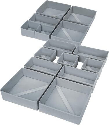 Drawer Organizer - Foldable Underwear Organizer Storage Box Fabric 16 Pieces Closet Organizer for Clothes, Socks (15 Pieces, Gray)