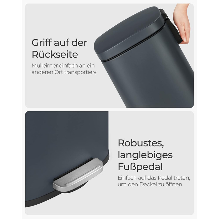 Відро для сміття SONGMICS 30 л з м'яким закриттям, сталеве, з внутрішнім відром, зелене