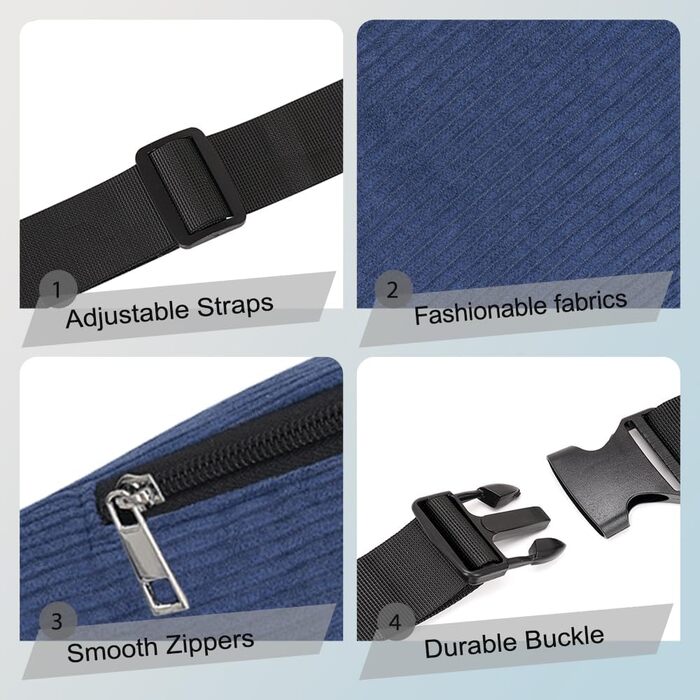 Поясна сумка для чоловіків та жінок, стильна, з 3 відділеннями на блискавці, для подорожей та активного відпочинку (Т Deepblue)
