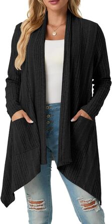 Кардиган жіночий Grecerelle з довгим рукавом, в'язаний, з кишенями, чорний