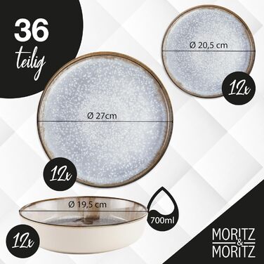 Moritz & Moritz Blossom 18-Piece Dinnerware Set - Elegant Porcelain Tableware for 6 - Dinner Plates, Dessert Plates, Soup Plates