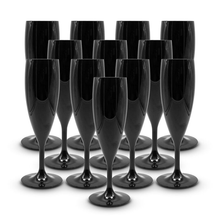 DOJA Barcelona: 12 пластикових келихів для шампанського, 195x8x2 мм, чорний полікарбонат