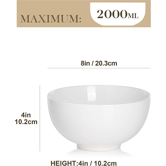 Набір мисок MALACASA, 8 шт., 420 мл, порцеляна. Ідеально для супу, салату, рису, десерту та рамену. Розмір 12,8x12,8x6,5 см, колір кремовий