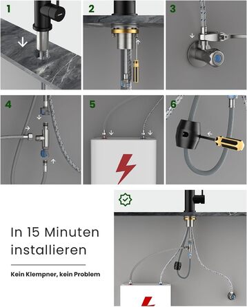 Кухонний змішувач DayOne з висувною лійкою, нержавіюча сталь SUS304, високий тиск, кухонний кран з 2 функціями, поворотний на 360°, для кухні (низький тиск, 247mb-niederdruck)
