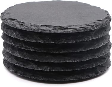 24-Piece Round Slate Coasters, VIBRATITE 10.2 cm, Black Slate Coasters with Scratch-Resistant Bottom for Drinks, Bar, Kitchen, Home Decor (6-Piece Round)