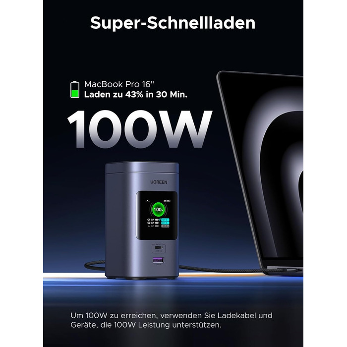 Power Bank UGREEN Nexode 20000mAh 145W з Qi2, 15W бездротовою зарядкою та TFT дисплеєм, сумісний з iPhone 16/15, MacBook