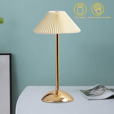 Світлодіодна настільна лампа Starnearby бездротова, з сенсорним димером, акумуляторна, 3 режими освітлення, вінтажний плетений металевий дизайн, для спальні, офісу, тумбочки (Бежева + Золота основа)
