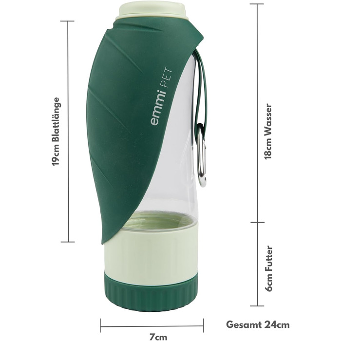 Турбунок для собак Emmi-pet 600 мл з контейнером для корму 150 мл – портативна пляшка для пиття в дорогу для маленьких та великих собак – ідеально підходить для подорожей, походів та активного відпочинку – гігієнічний та легко миється – аксесуари для соба