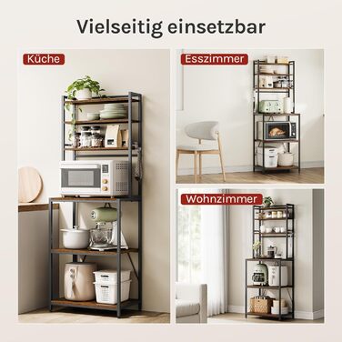 Стелаж кухонний Woltu з 6 полицями, з гачками, з металу та інженерної деревини, 60 x 167 x 40 см, рустичний коричнево-чорний