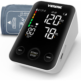 Тонометр Vimmk на плече, цифровий, для вимірювання артеріального тиску, LED-дисплей, виявлення аритмії та вимірювання пульсу, пам'ять на 2x120 показників, манжета 22-40 см, чорний