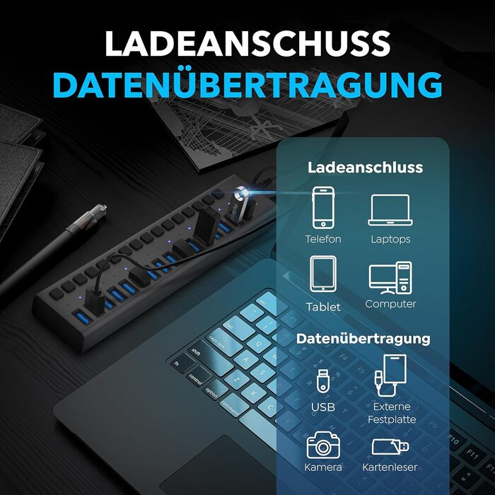 Зарядний пристрій Sabrent USB 60W 10 портів, швидка зарядка для MacBook, ноутбуків USB-C, iPhone, Samsung Galaxy (AX-TPCS)