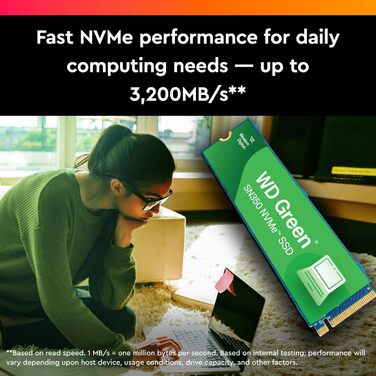 WD Green SN350 2TB NVMe SSD - Внутрішній SSD накопичувач M.2 2280, PCIe Gen3, QLC, до 3200 МБ/с