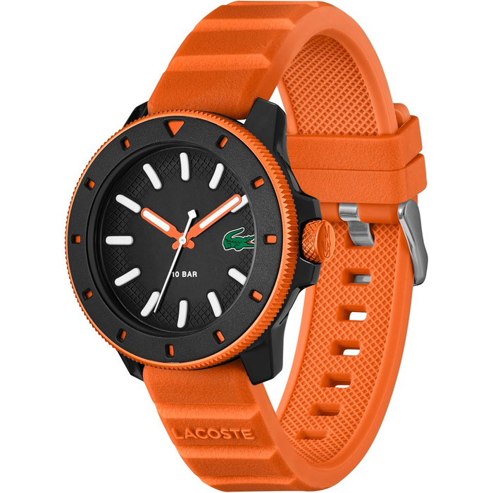 Годинник чоловічий Lacoste 12.12 Scuba кварцовий з силіконовим браслетом (помаранчевий)