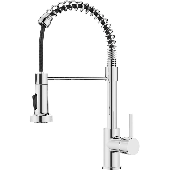 Змішувач кухонний FORIOUS висувний з душем, однорідний, 360° обертання, хром, з витяжкою