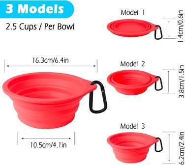 Складані миски для собак PetBonus, 2 шт. Силіконові миски для води та корму для собак, чорний та червоний (600 мл)