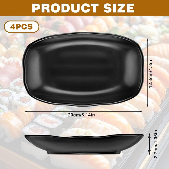 Teller Teller Rechteckig, чорний порцеляновий сервірувальний піднос для закусок, десертів, суші, тортів, салатів, фруктів, антипасті та гарнірів (Ljp5008-4)
