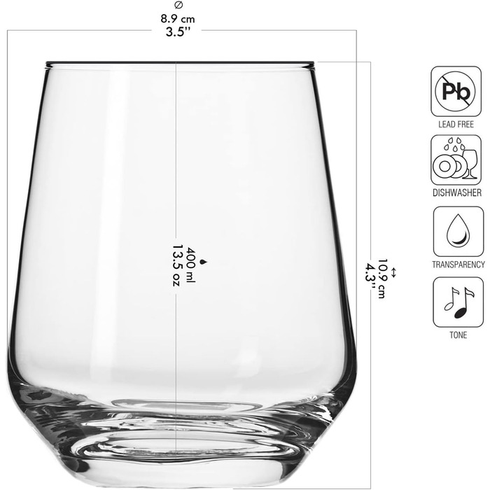 Krosno Water Glasses, Juice Glasses, Whisky Glasses, Drinking Glasses | Set of 6 | 400 ML | Splendour Collection | For Homes, Restaurants, Parties | Gift Idea for Wedding, Birthday, Celebration | Dishwasher Safe