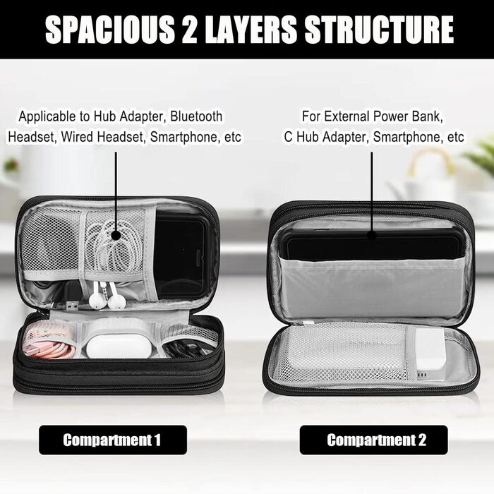 Органайзер для кабелів та аксесуарів для подорожей (чорний)