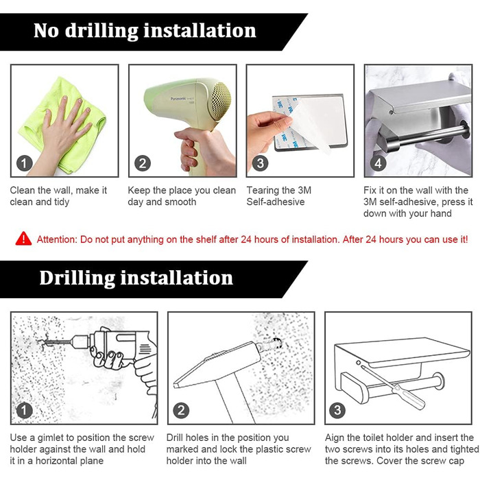 Тримач туалетного паперу ASOFTY без свердління з полицею, нержавіюча сталь, для ванної кімнати та кухні
