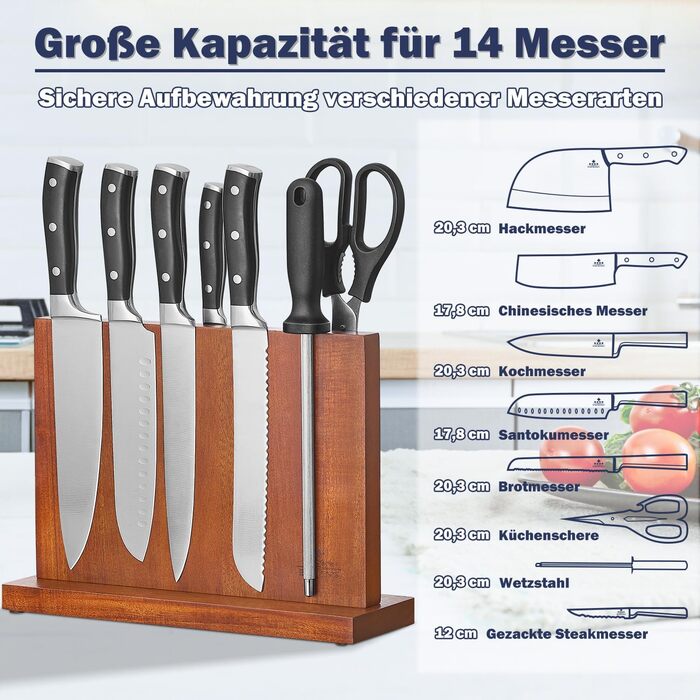 ENOKING Knife Block without Knives, Magnetic, Universal Magnetic Knife Holder, Natural Acacia Wood Knife Holder with Strong Magnets for Cutlery Display and Storage.