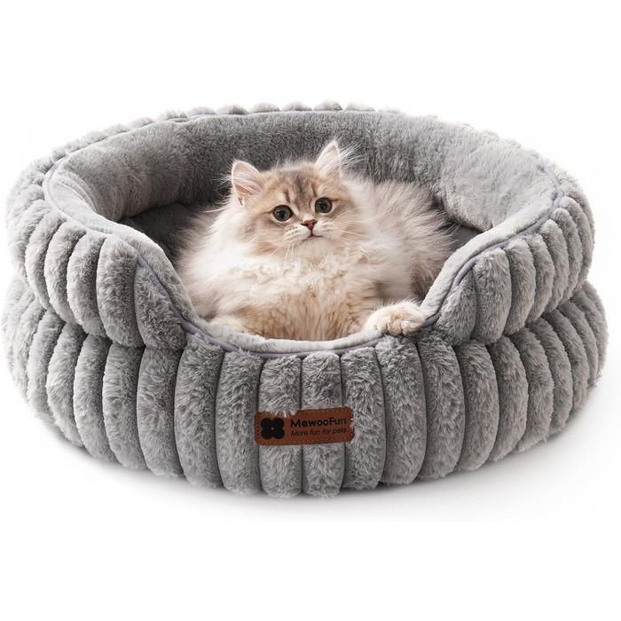 М'яке кругле ліжко для котів та собак, ліжко для домашніх тварин MEWOOFUN (Сірий, S)