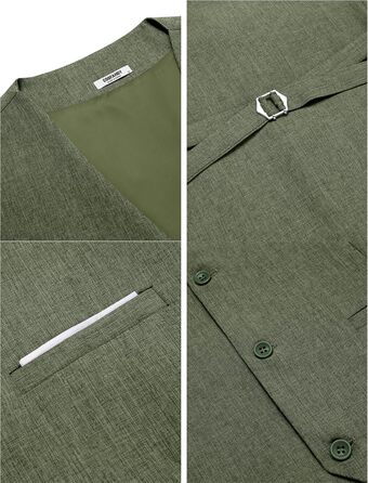 Жилет чоловічий костюмний COOFANDY з кишенями, V-подібний виріз, для весілля та ділових зустрічей (Оливковий, XXL)