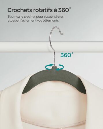 Плечики SONGMICS для одягу, 20 шт., велюрові, для сорочок, жакетів, костюмів, 41.5 см, обертовий гачок, сірий