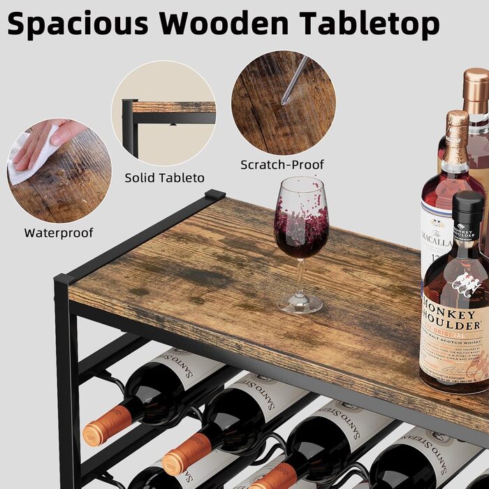 Стильна вітрина для вина Urban Deco на 30 пляшок з дерев'яною стільницею, чорна металева полиця для кухні, бару, погреба, їдальні, 59 x 30 x 89 см