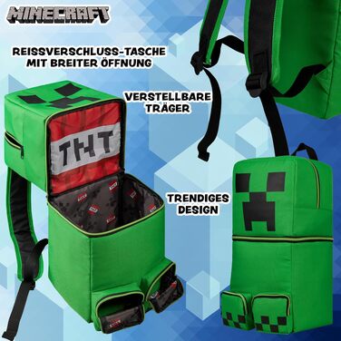 Дитячий рюкзак Minecraft Creeper для хлопчиків, шкільний рюкзак для спорту та прогулянок, зелений 3D, 46 x 21 x 18.5 см