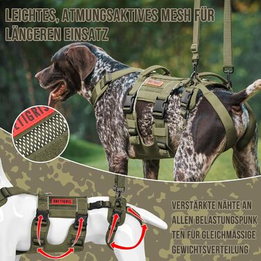 Шлейка для собак OneTigris SKYEWALKER, підтримуюча шлейка з 2 ручками, регульована, для реабілітації та підтримки, XL (M:14-27кг(ОБ:40-58см, Грудка:60-81см), Зелена)