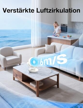 Вентилятор Acoolir тихий 24dB з двома осями обертання, 3 швидкості, компактний для спальні, офісу, вітальні, білий-сірий