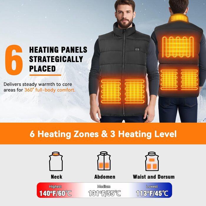 Обогреваемая жилетка для женщин и мужчин, двойной регулятор, 3 температурных режима и 6 зон обогрева, ветро- и водонепроницаемая ткань, оснащена аккумулятором 16000mAh, подходит для походов, катания на лыжах, рыбалки, размер XL